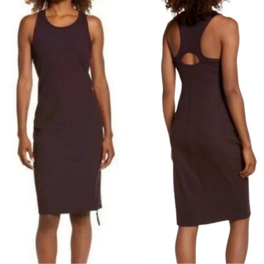 🕶️Zella Activewear Plum Keyhole Ribbed Midi Dress w/Built in Sports Bra Sz L